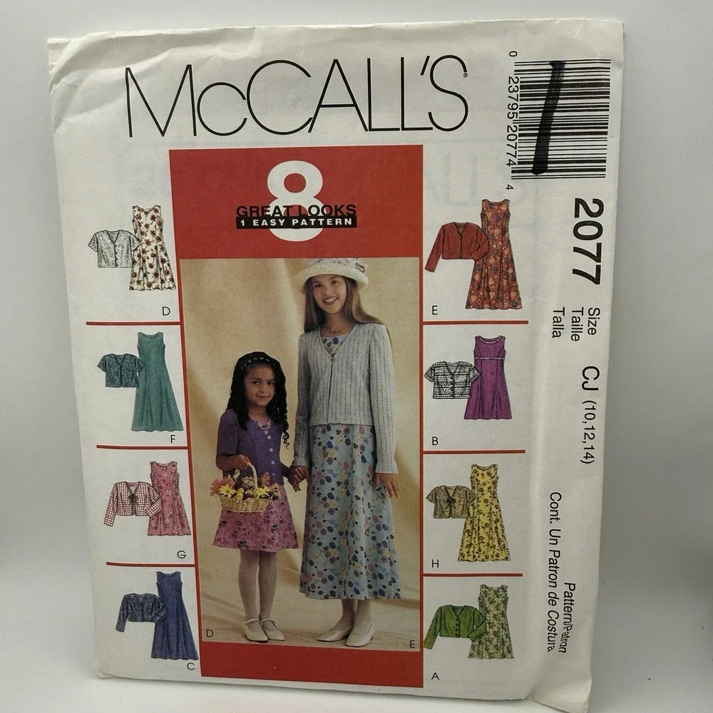 McCALLS 2077 Girls Dress in 2 lengths & Jacket in 8 Looks PATTERN 10-14 UC FF